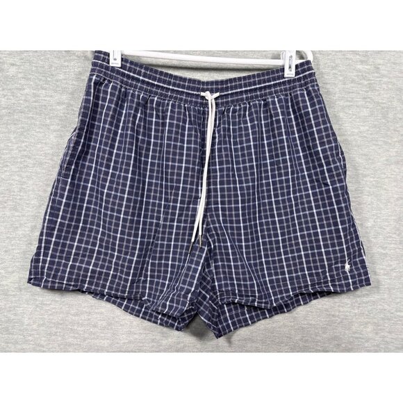Polo Ralph Lauren Mens Navy Plaid Swim Shorts Trunks Mesh Liner L - Picture 1 of 6